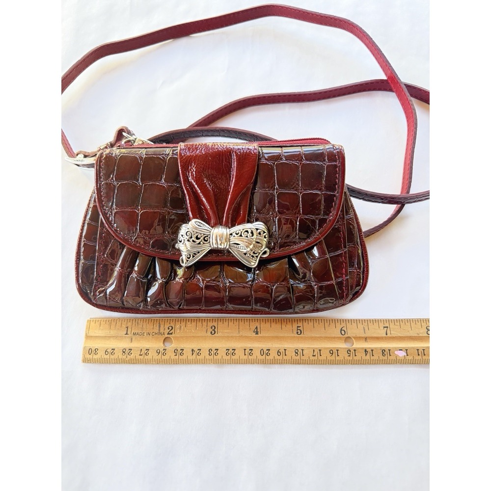 Brighton vintage Red Croc Embossed Leather Bow Purse Adjustable Clutch/Crossbody - Picture 4 of 16